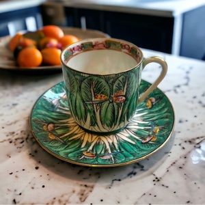 Famille Verte Demitasse, Demi-tasse, Espresso cup Bok Choy and Butterfly Design